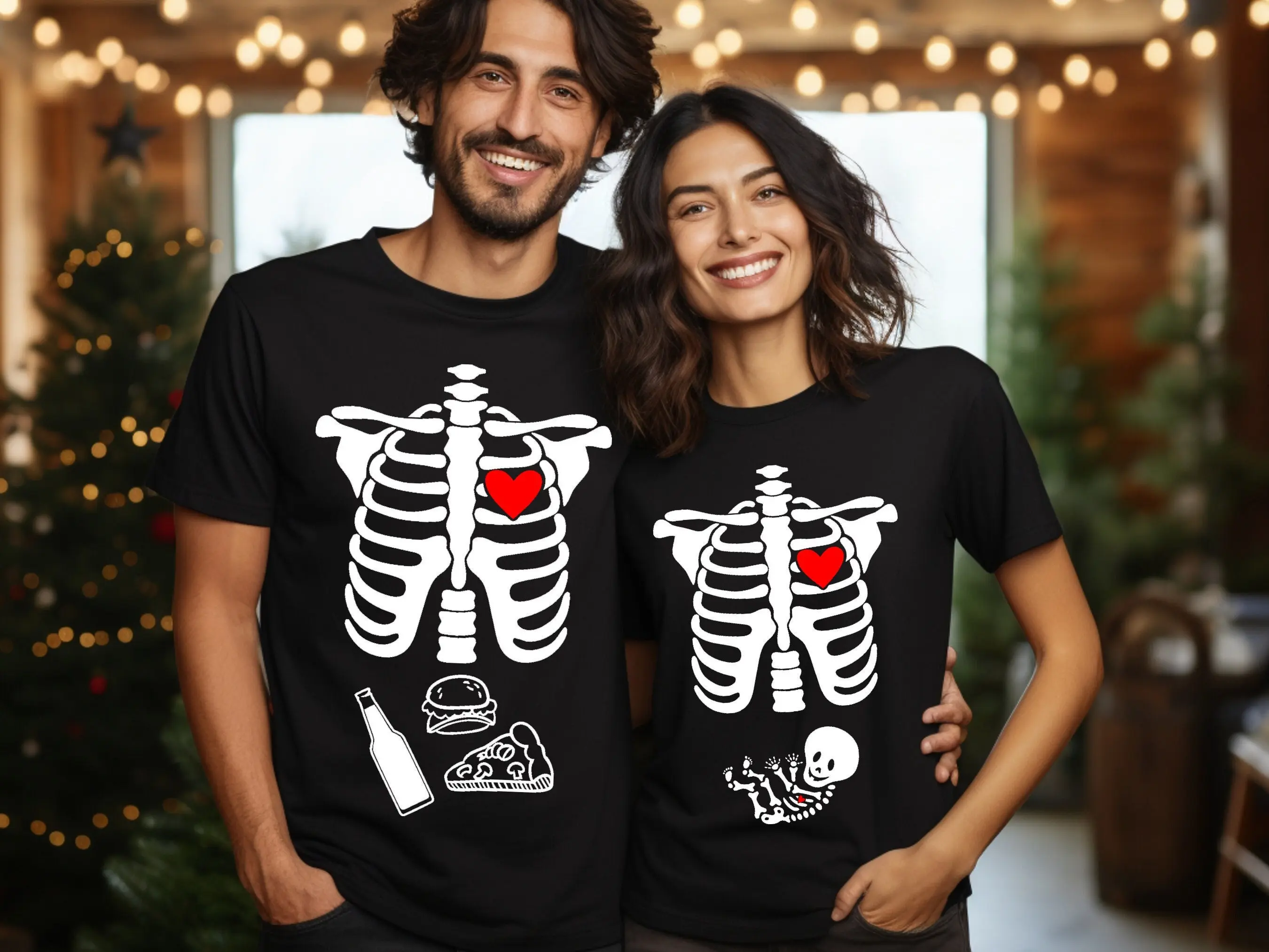 Halloween Maternity Shirt | Skeleton Pregnancy Reveal Tee for men for women | Spooky Mom-to-Be Graphic T-Shirt