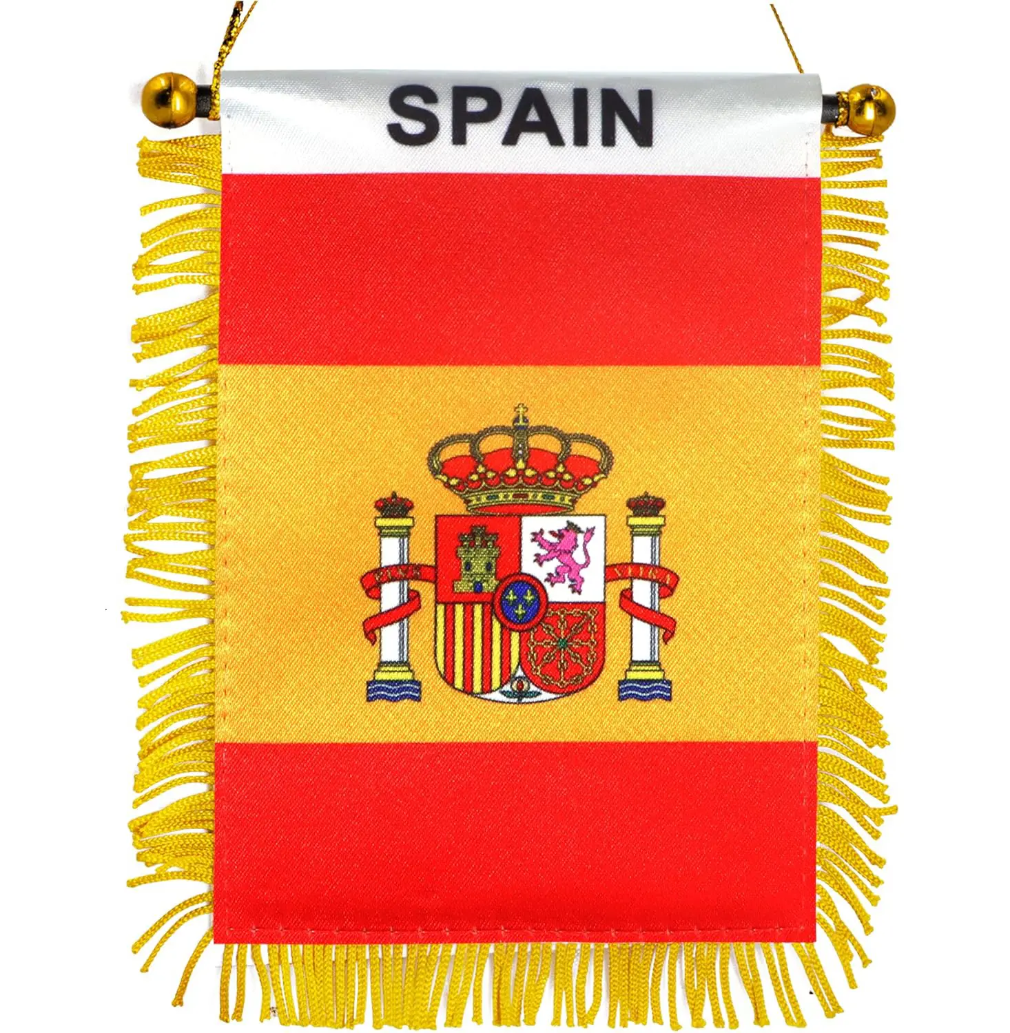 2 Pack-Spain Fringy Window Hanging Flag -4''x6'' Small Mini Spanish Flag Banner for Car Rearview Mirror Décor - Fringed -Spanish Hanging Flag with Suction Cup & Fringy-4x6 ''