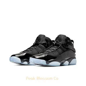 All-Black Patent Leather High-Top Retro Basketball Shoes with Icy Blue Outsole