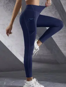 New High Waist Women's Leggings Stretch Yoga Pants Tights With Pockets Push Up Fitness Running Sportswear Solid Color Pants