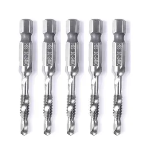 5PCS Combination Drill Tap Bit Set Screw Tapping Hex Shank HSS Metric/Imperial Plug Drill Bits Hand Tools 10-24NC,5mm