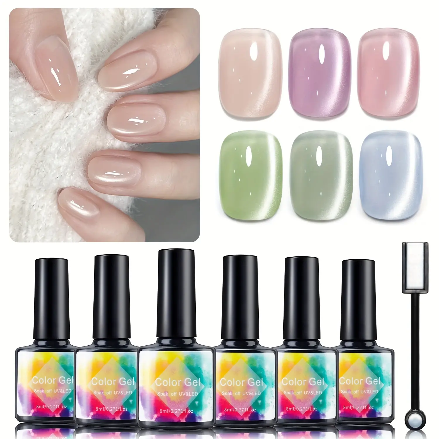 Zopvt Magnetic Cat Eye Gel Nail Polish Set, Soak Off Gel, Blue Holographic Glitter, Salon Quality Manicure at Home, DIY Kit