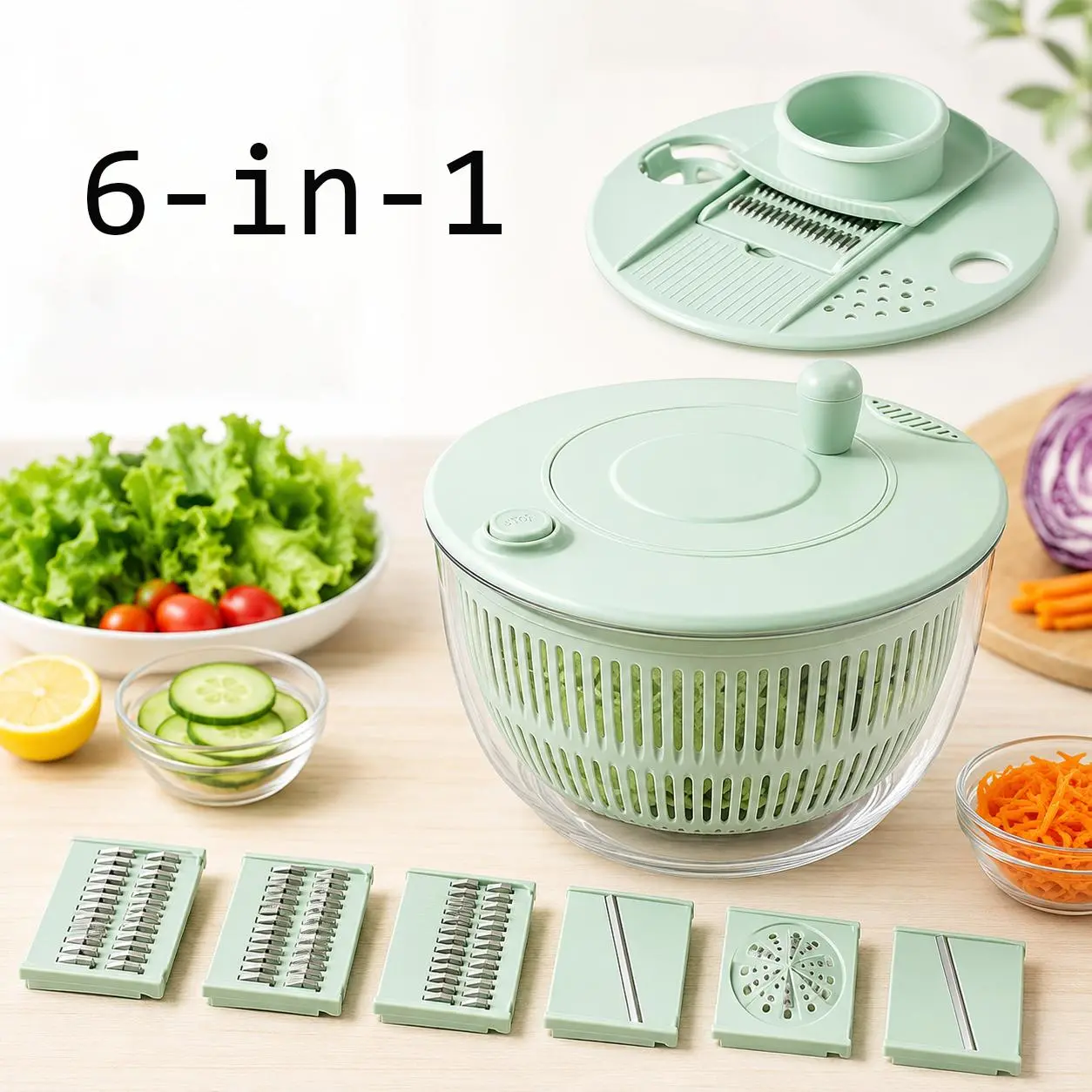 Large Capacity Green Veggie Slicer, Manual Food Cutter with Multi-size Blades, Food Processor for Quick Slicing, Shredding & Dicing Greens, Fruits, Veggies-with Assorted Cutting Blades