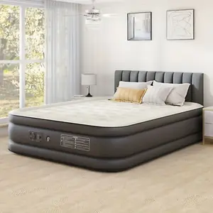 18" Inflatable Air Bed with Integrated Pump, Foldable Full Size Air Mattress with Portable Bag, Ideal for Home, Travel & Camping (Black)