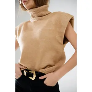 Camel Turtleneck Sweater Vest