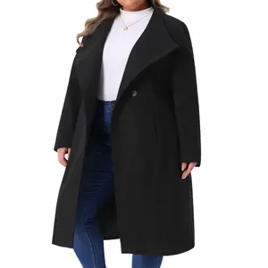 Women's Plus Size Winter Stand Collar Long Sleeve Back Split Long Overcoat - Agnes Orinda 3X Black