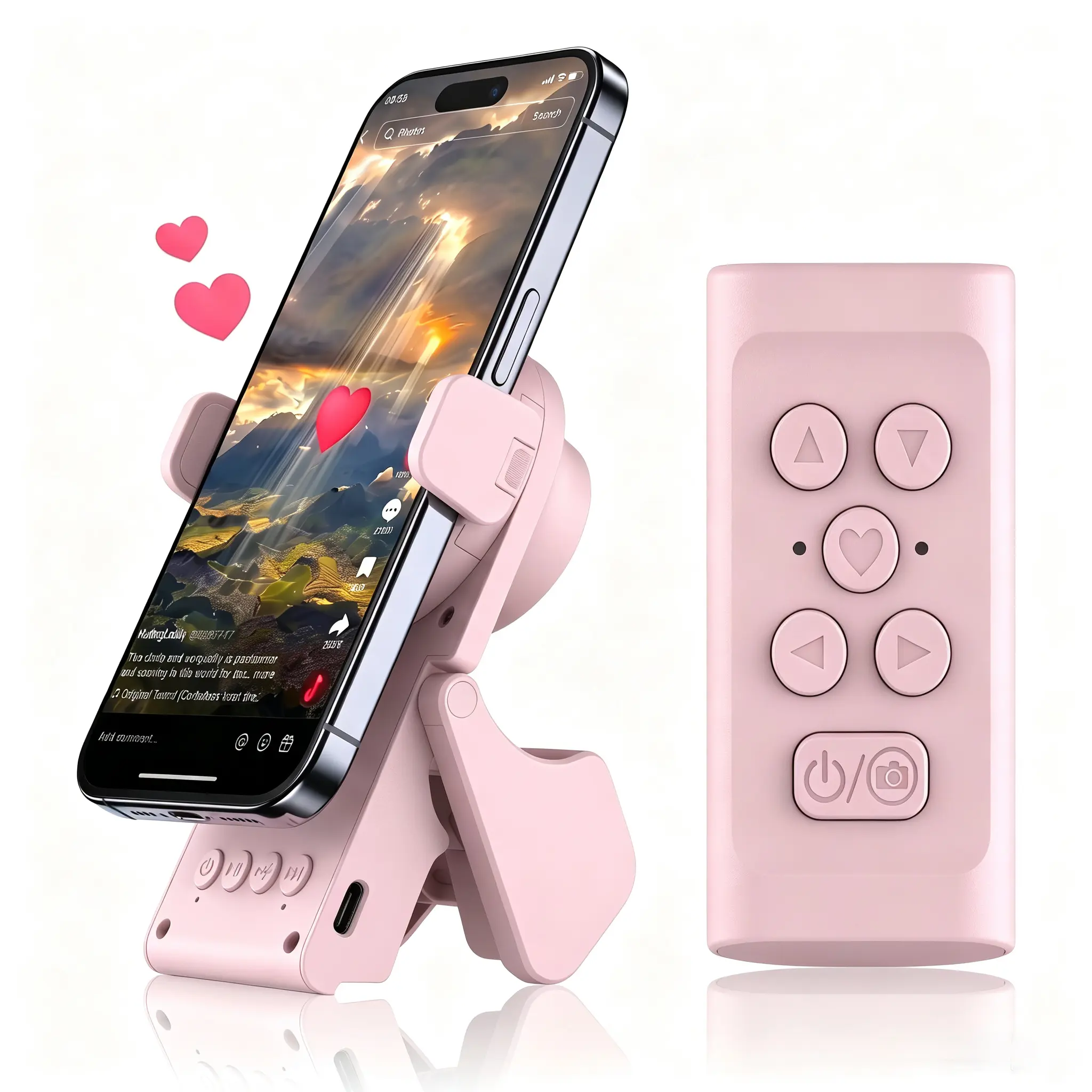 TikTok Scroll Remote with Bluetooth Speaker, 4-in-1 Wireless Page Turner, Adjustable Phone Stand, Camera Shutter for Selfie, Video Recording, Kindle Reading, iOS & Android Compatible