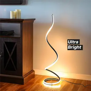 Floor Lamp for Offices, 37” Bright LED Spiral Compact Lamp, Unique Curved Lamp for Living Rooms, Dimmable Standing Lamp with Built-in Dimmer, Great Living Room Décor – Jet Black