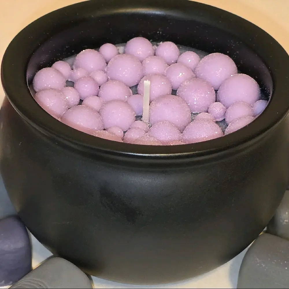 4" Non-Toxic Wax Aromatherapy Cauldron Candle - Seasonal Scent, Purple Brew, Halloween Spooky Cozy Decor, Witch Ornament, Fragrance Freshener, Horror Topper Set