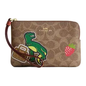 COACH Corner Zip 16 Handbag for Women – Sticker-Printed Zip Closure Coated Canvas Tote in Tan Multicolor