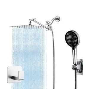 Shower Head Combo,10 Inch High Pressure Rain Shower Head with 11 Inch Adjustable Extension Arm and 4 Settings Handheld ,Powerful Shower Spray Against Low