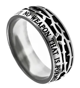 NO WEAPON Isaiah 54:17 Men's Crown Of Thorns Ring, Stainless Steel