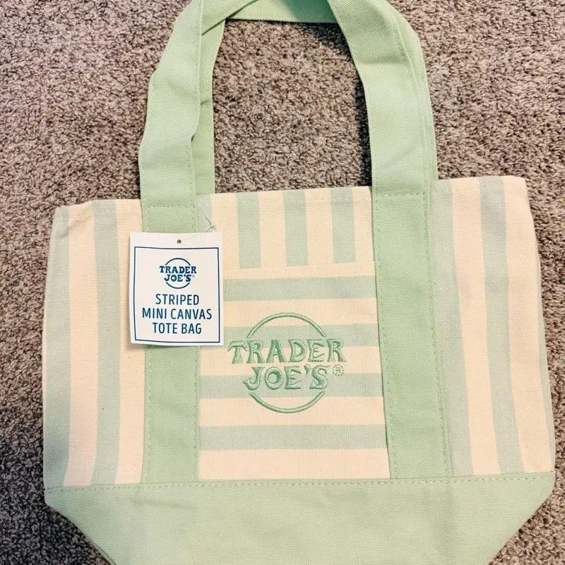 Trader Joe’s Striped Canvas Tote Bag - Cute Versatile Reusable Handbag, Lightweight Portable Daily Shopping Accessory, 4 Pastel Color Options (Trader Joes Bag)