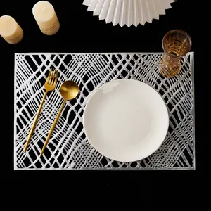 Set of 12 Rectangular Hollow Out Design Placemats PVC Vinyl Pressed Heat-resistant Table Mats Home Use Placemat
