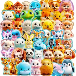 50pcs Cute Cartoon Animal Stickers Set, Creative Instagram Style 3D Animal Headstickers, Perfect for Scrapbooking & DIY Crafts