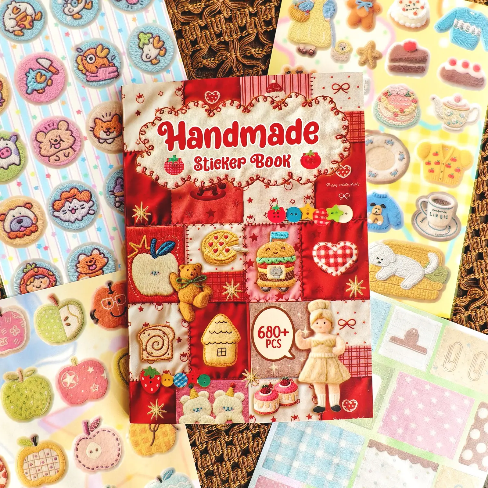Vintage Cute Embroidered Sticker Book for Adults, 30 Pages 680+ Stickers, Decorative Scrapbook Stickers, Notebook for Sticker Records, Scrapbooking