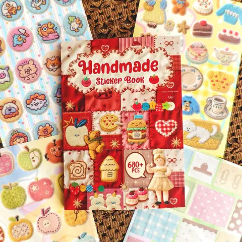 Vintage Cute Embroidered Sticker Book for Adults, 30 Pages 680+ Stickers, Decorative Scrapbook Stickers, Notebook for Sticker Records, Scrapbooking