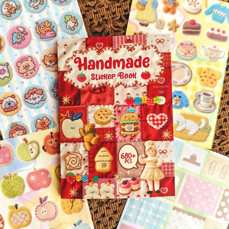 Vintage Cute Embroidered Sticker Book for Adults, 30 Pages 680+ Stickers, Decorative Scrapbook Stickers, Notebook for Sticker Records, Scrapbooking