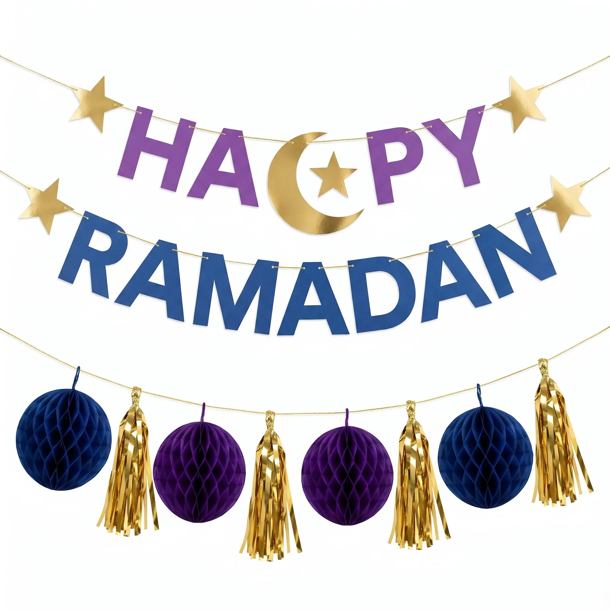"Happy Ramadan" Letter Banner Kit with Mini Garland