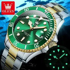 Original Brand OLEVS Watches for Men with Date Luxury Classic Big Face Waterproof Mens Wristwatch Analog Dress Two Tone Stainless Steel Man Quartz Watch Luminous 5885