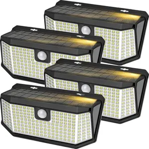 Aootek Solar Outdoor Motion Sensor Lights 2500Lm Solar Panel to 15.3 in² and 3 Modes(Security/Permanent On All Night/Smart Brightness Control) with IP65 Waterproof with Wide Angle(4pack)