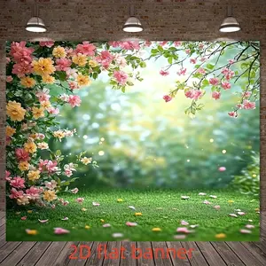 2D Flat Banner Polyester Photography Backdrop - HD Digitally Printed, Soft, Lightweight, Foldable Flower-Enhanced Spring Garden Floral Grass Cloth for Weddings, Product Photos, Video Studio Events