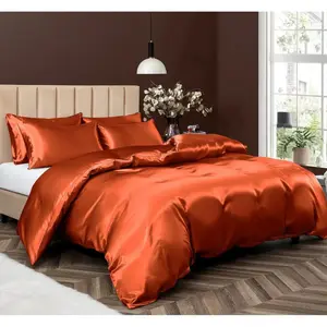 5 Satin Duvet Cover Full/Queen Size, Silky Like Burnt Orange Duvet Cover with Closure, 1 Duvet Cover + 4 Pillow Cases (No Comforter) Luxury All-Season Marshmallow Set bed