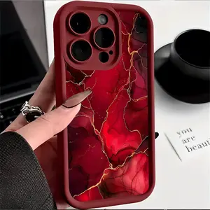 Wine Red Bamboo Phone Case with Red Marble & Gold Abstract Texture Soft TPU protective case, compatible with iPhone 16,15,14,13,12,11,X,Pro Max,Plus Fits iPhone 11/12/13 Pro Max,14 Pro/14 Pro Max,15/15 Pro,16/16 Pro Max/16 Plus