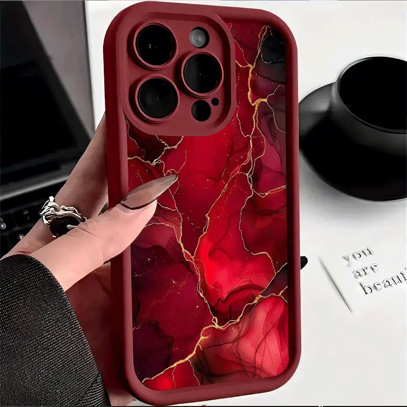 Wine Red Bamboo Phone Case with Red Marble & Gold Abstract Texture Soft TPU protective case, compatible with iPhone 16,15,14,13,12,11,X,Pro Max,Plus Fits iPhone 11/12/13 Pro Max,14 Pro/14 Pro Max,15/15 Pro,16/16 Pro Max/16 Plus