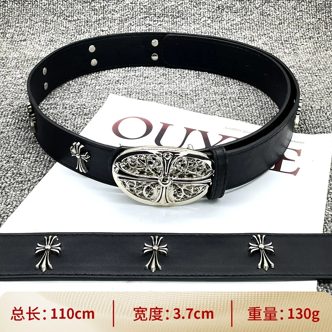 Vintage Style Black Faux Leather Silver Engraved Metal Link Statement Waist Belt SUOSDEY 2Pack Women main image 4