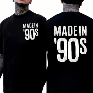 【100% cotton】 Made in '90s Double-Sided Tee | Retro 90s Graphic T-Shirt | Bold Statement Streetwear Top | High-End Minimalist Unisex Apparel | Vintage Letter Print Sports Leisure Shirt | Soft Cotton Commuting Essential