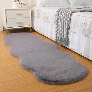 Synthetic   Area Rug Furry Floor mat Machine Washable Non-Slip Backing High Density Floor and Sofa Seat Cushions for Living Room White and Blue 2x6 ft