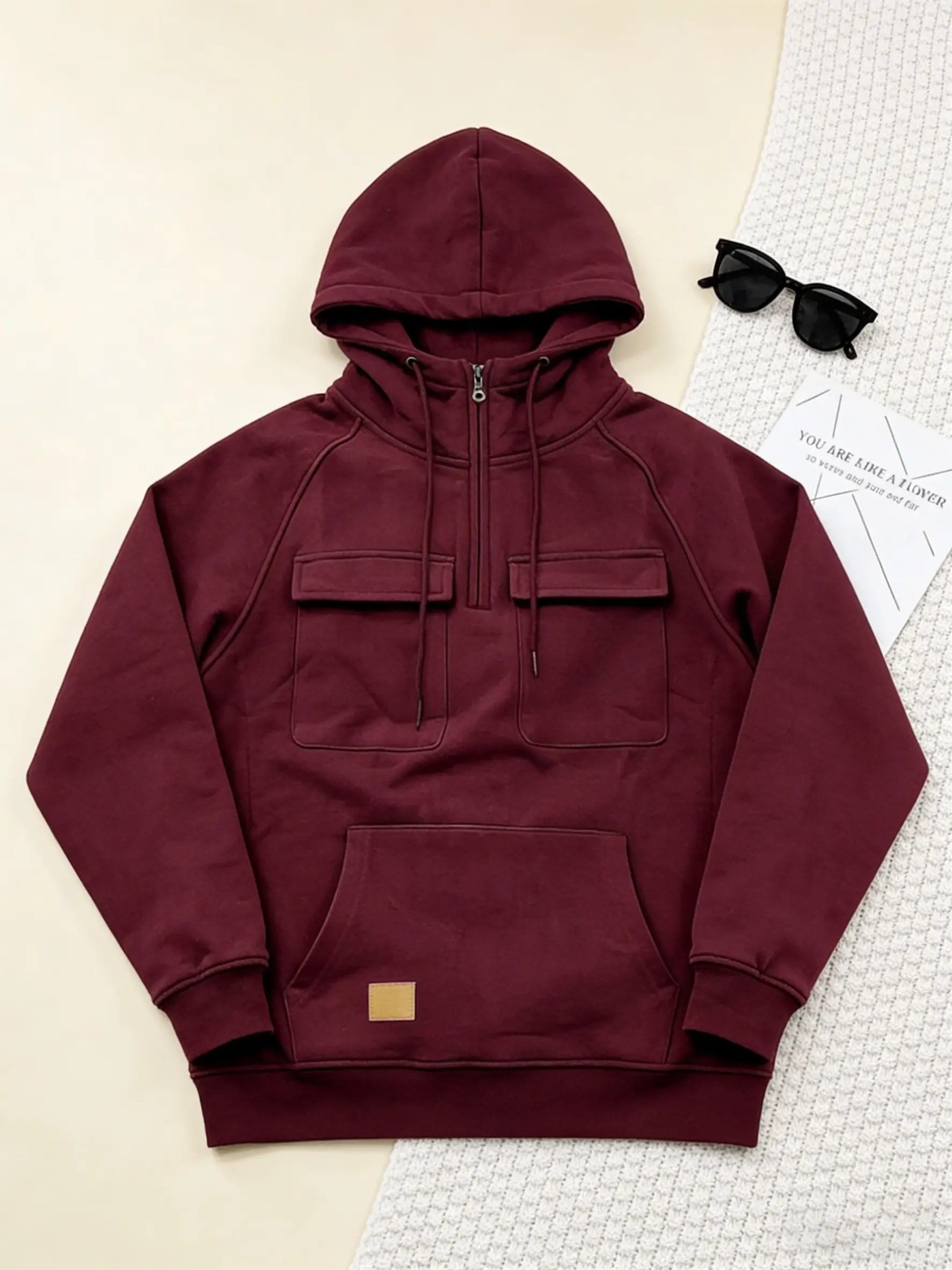Half Zipper Men's Tactical Hoodies Solid Warm Fleece Military Sweatshirts Multi Pockets Male Hooded Jackets Thick Outdoor Polar Autumn winter Casual Fitness Menswear Pullover Sports Tops