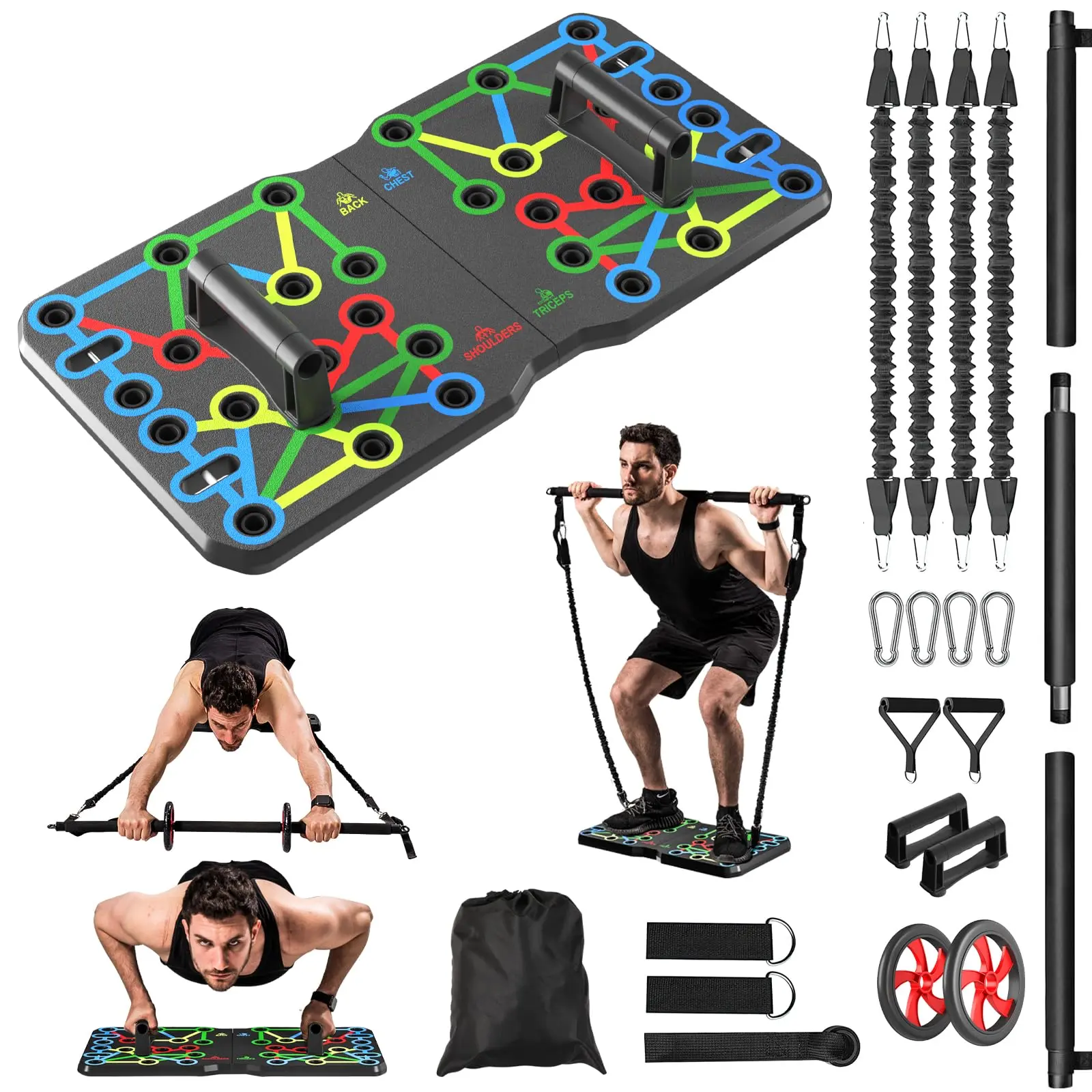 Solid Push Up Board  Portable 30-in-2 Workout Set For Multi-functional Pushup Stands Strength Fat Bar Home Gym Chest Equipment Men & Women