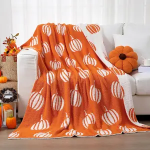 Fall Throw Blankets and Pillow Set Include Pumpkin Double Sided Flannel Blanket 50 x 60 Inch and Pumpkin Plush Throw Pillows Cushion for Couch Sofa Bed  Decorations