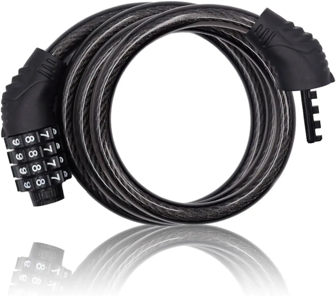 4 Digit 3 Feet Long Bike Lock Cable Combination, Resettable Anti Theft Bicycle Lock for Electric Scooter