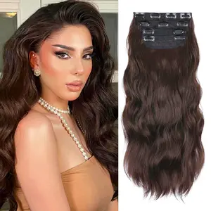 Dark Brown Clip in Hair Extensions 4Pcs, 20 Inches Soft Synthetic Curly Clip in Hair Extensions