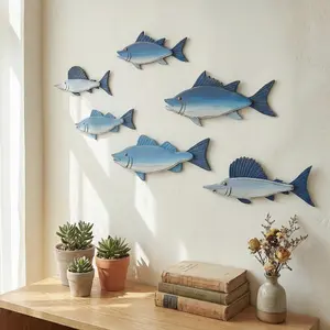 Mediterranean Style 3D Fish Wall Decor, Ocean Theme Fish Hanging Ornament, Home Wall Art for Entryway and Living Room