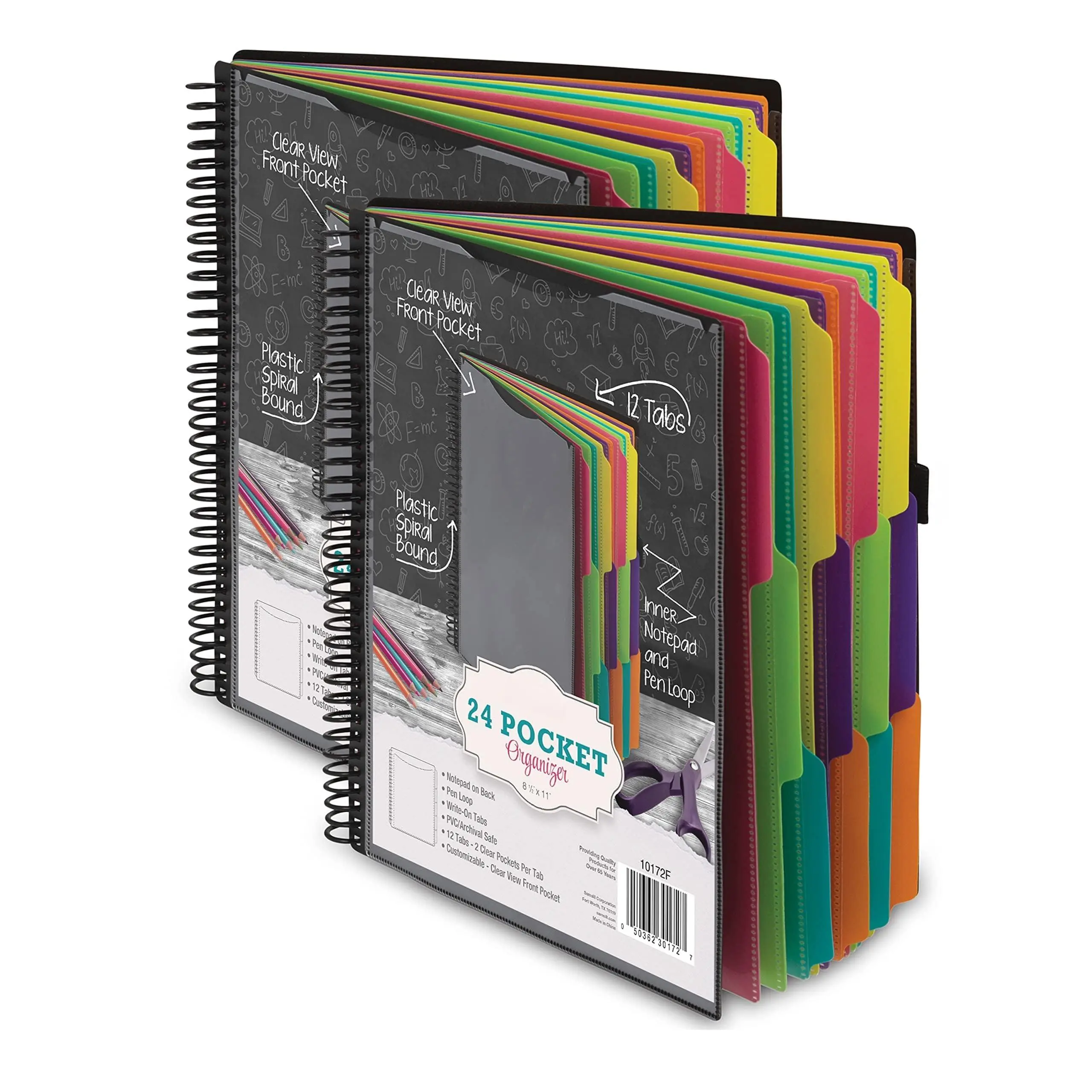 2 Pack Deluxe 24 Pocket Spiral Project Folder Organizer With 12 Dividers  Notepad Customizable Front Cover Erasable Write On Tabs In Fashion Colors Plastic Folders Pockets