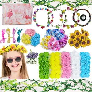 KF5-HBA001 Flower Crowns Craft Kit, Make Your Own 12 PCs Floral Crowns Garland Handmade Arts and Crafts for Kids, DIY Fairy Flower Headbands and Bracelets,Hair Accessories for Girls/Teens/Women