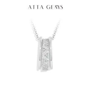ATTAGEMS Lab-Grown Moissanite with Three 17mm Diameter Rings Necklace Pendant for Women and Girls S925 Silver Necklace Engagement Birthday Gift Excellent Jewelry N061