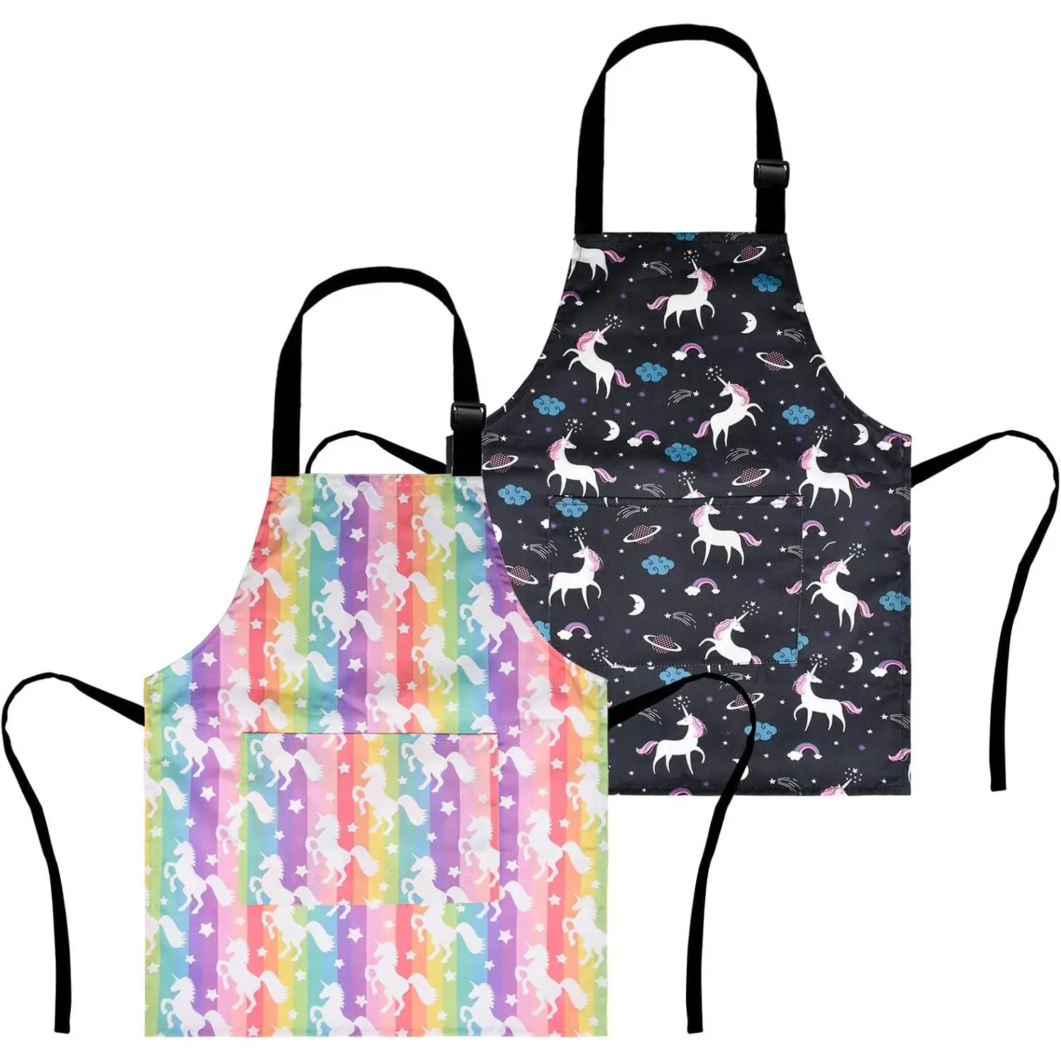 2 Pack Boys Dinosaur Apron, Girls Rainbow Unicorn Aprons for Cooking, Painting, Kitchen Chef Apron for  3-12