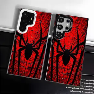 Stylish Spider Web Acrylic Protective Phone Case Cover for Samsung Galaxy S22, S23, S24 FE Ultra - Black, Silver - Shockproof, Anti-Drop Smartphone Cellphone Accessories
