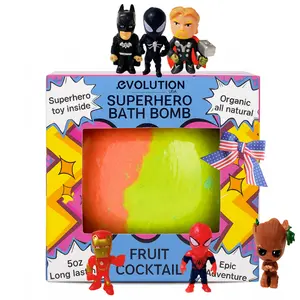 EvolutionUSA Superhero Bath Bomb with Toy Inside for Kids, Organic Bath Bomb with Surprise Inside, Fizzy Fun Bath Ball for Boys and Girls Aged 4 and Above