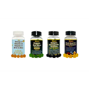 Total Body Wellness: Immune Support, Digestive Health, Energy & Multivitamins, Black Seed Oil, Sea Moss, Shilajit & Omega 3 Gummies, 4-Pack