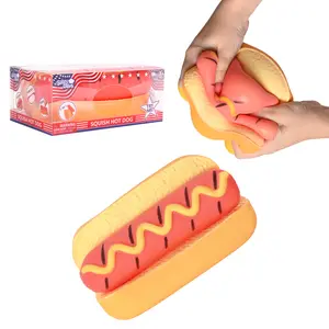 Jumbo Hot Dog Squish, 5.5 Inch Removable Bun, Food Fidget Toy Funny Sensory Stress Ball for Kids and Teens