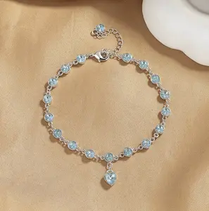 【Elegant】Blue Heart Shiny Crystal Beaded Bracelet
