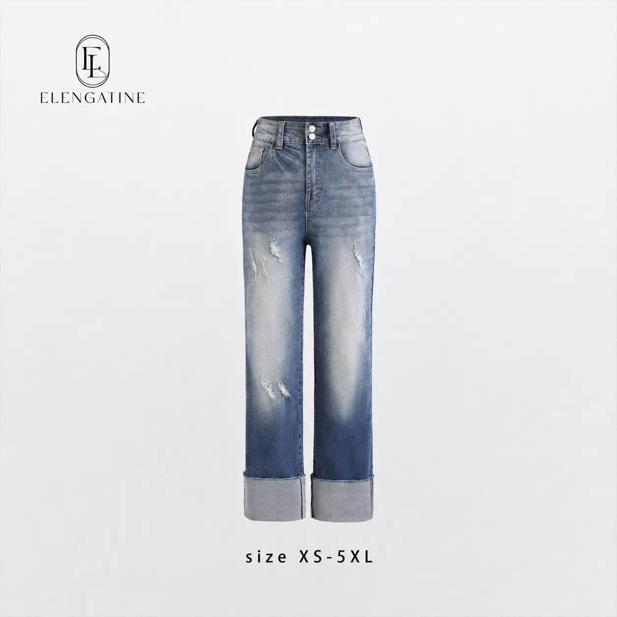 Elengatine Viral High Waisted Cuffed Jeans for Women | Straight Leg Vintage Denim Pants | Tummy Control, Butt Lifting Fit, Soft Stretch Fabric | Casual Chic & Everyday Essential | Perfect for Spring Summer Outfits, Work, Brunch