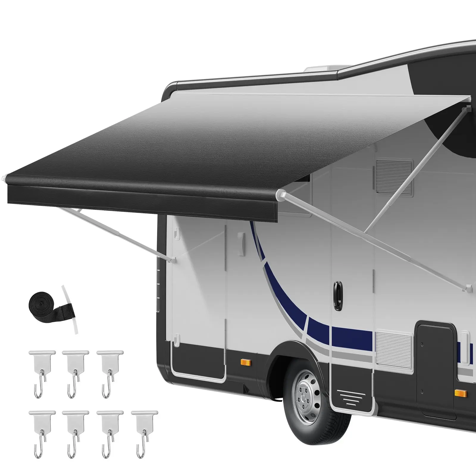 VEVOR RV Awning Fabric Replacement, 15' (Fabric 14'2") 18 oz Heavy-Duty Weatherproof Vinyl Camper Awning Replacement, UPF50+ Protection Waterproof Outdoor Canopy for RV, Motorhome, Trailer, Black Fad