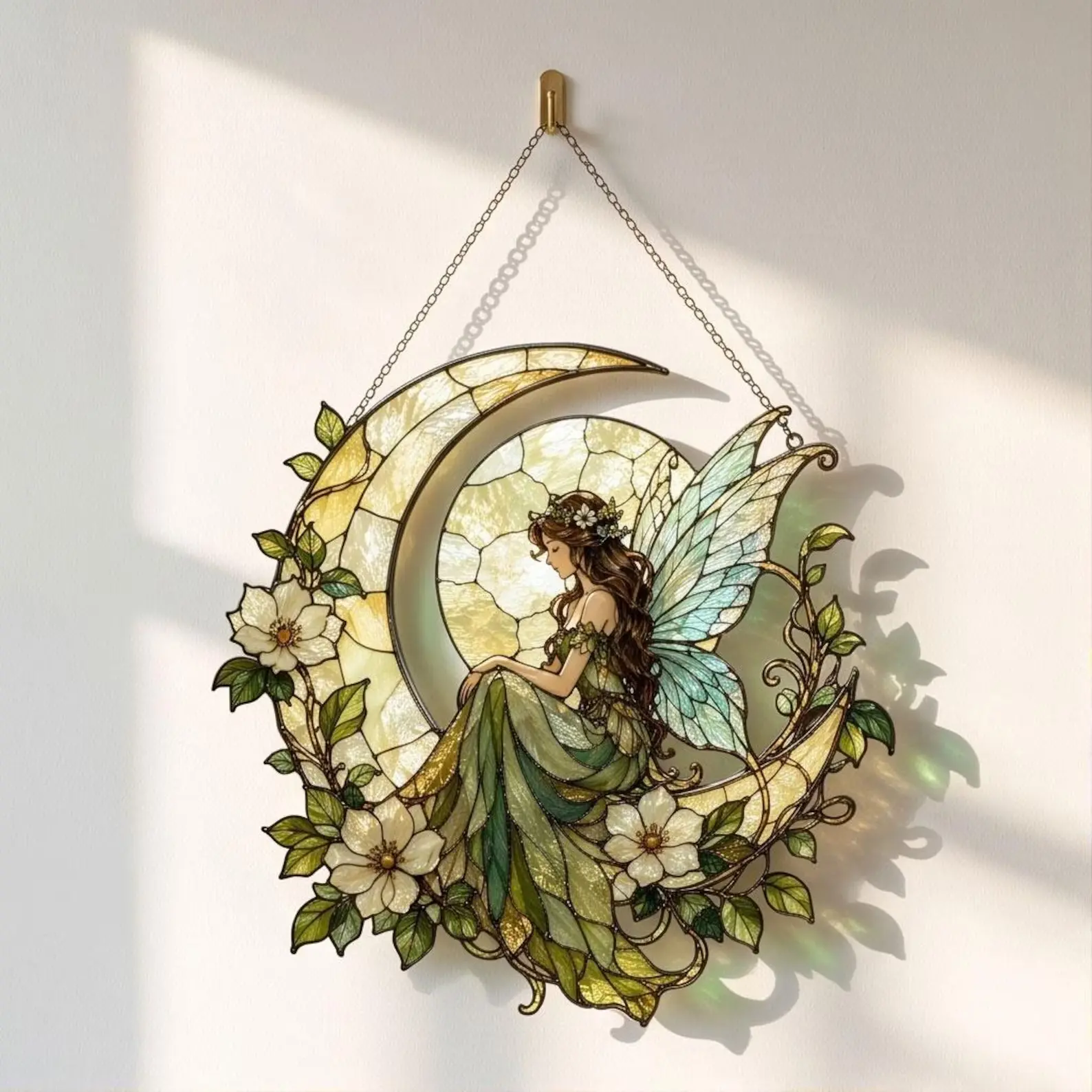 Fairy Moon Acrylic Suncatcher, Crescent Moon Fairy Window Hanging, Fantasy Fairy Ornament, Cottagecore Sun Catcher Decor Window Hanging, Spring Decor